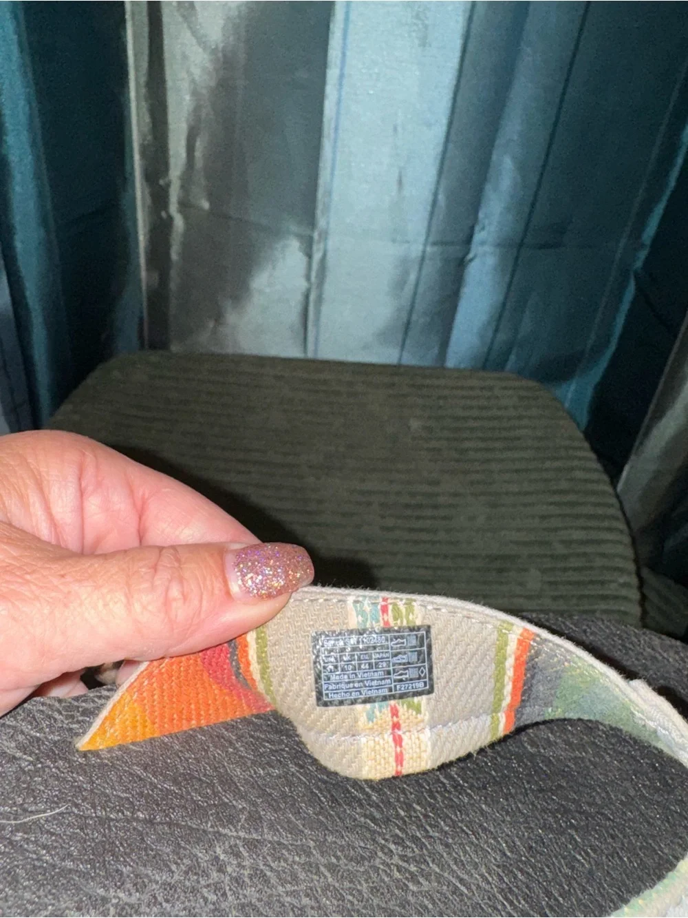 Sanuk Black Flip-Flops with Gray and Multicolor Straps